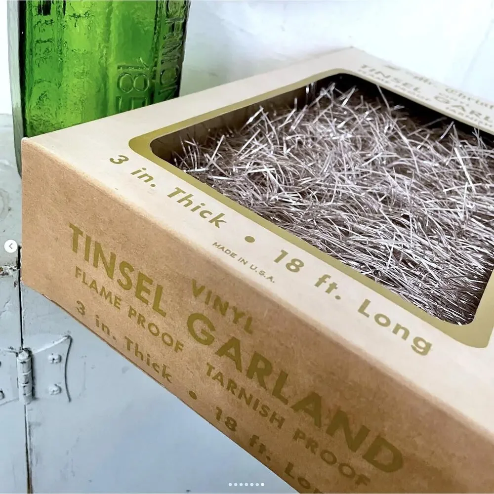 Vintage Mr. Christmas Vinyl Foil Tinsel Garland Pinkish Silver Original Box USA